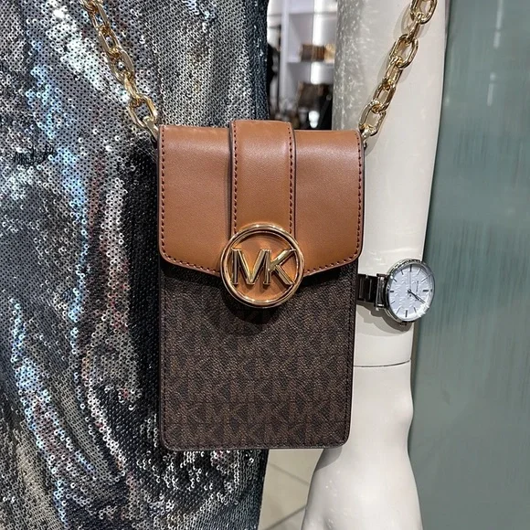 Michael Kors Carmen Small Logo Smartphone Crossbody BagBrownNWT